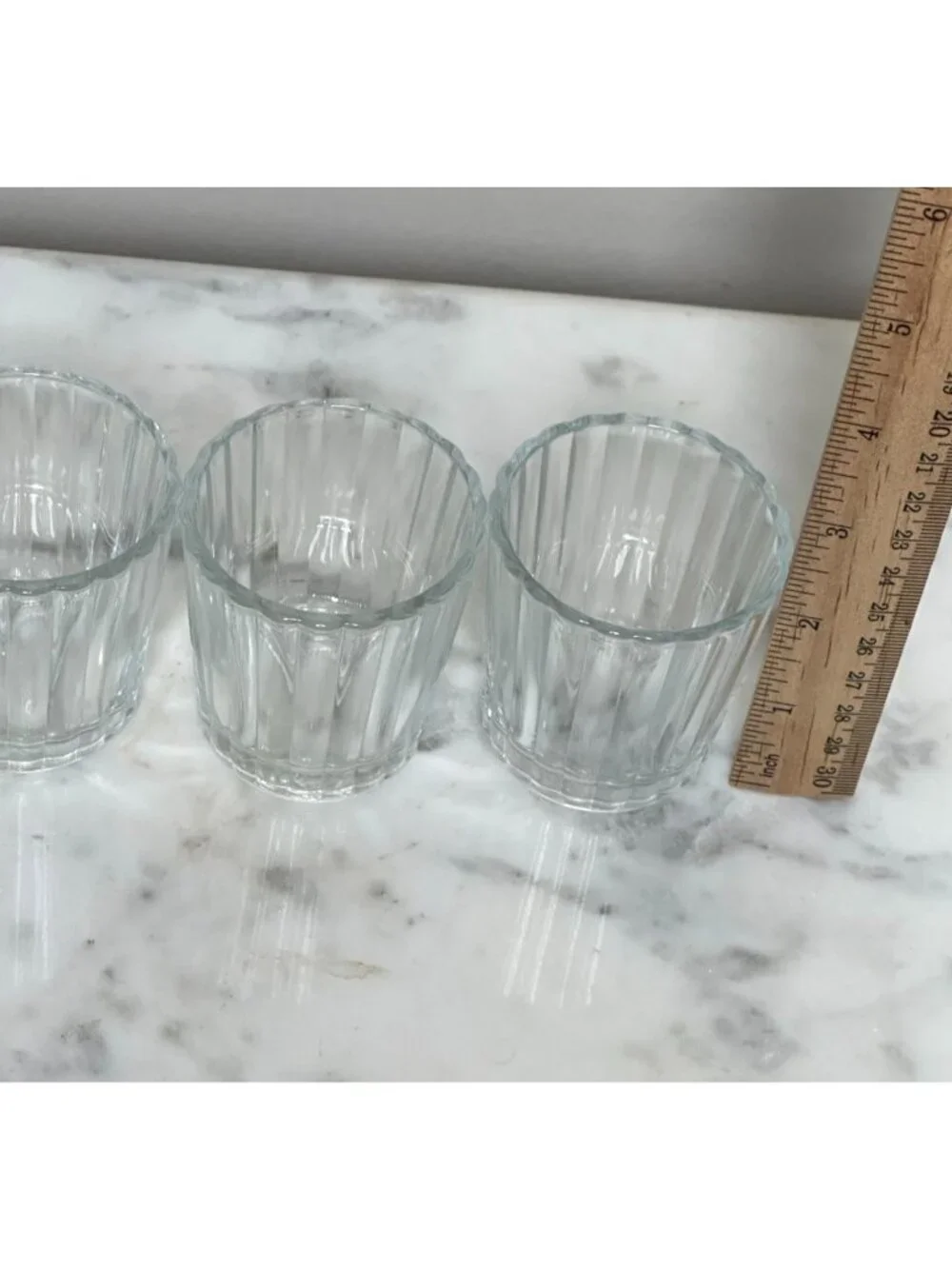 Vintage Set of 4 Ribbed Clear Glass Votive Candle Holders – Made in Mexico – Flu
